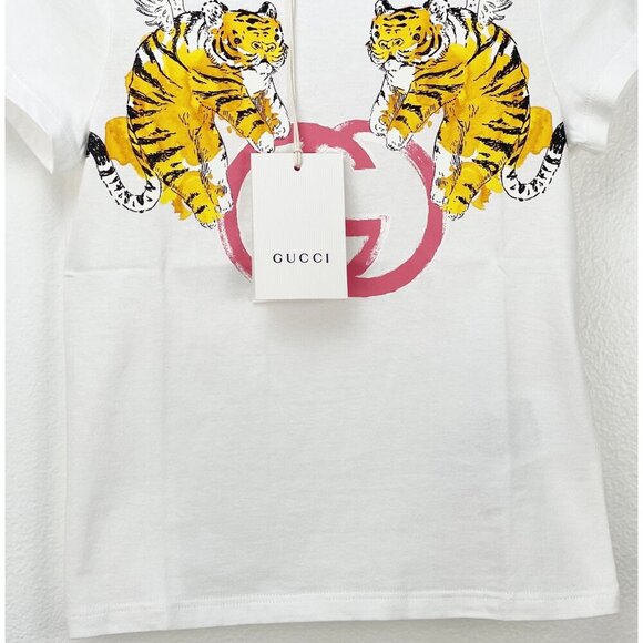 NWT Gucci KIds GG winged tiger t-shirt in white Size 4 - Picture 4 of 10